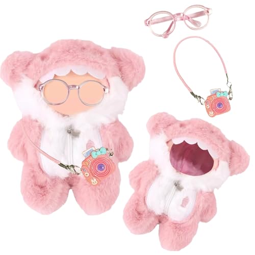 4 Stück Haifisch-Kleidung für 17 cm Plüschpuppen, Kleidungsset beinhaltet 1 Kapuzenpullover, 1 Brille, 1 Kamera-Anhänger für Puppen, Premium-Outfit, Geburtstag, Urlaub, Geschenk für Erwachsene und von Carreuty