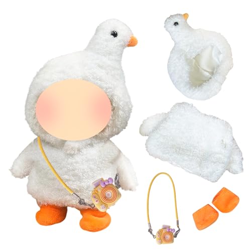 4 Stück Schwanenkleidung für 17 cm Plüschpuppen, Kleidungsset beinhaltet 1 Overall 1 Kopfbedeckung 1 Kamera-Anhänger 1 Paar Socken für Puppen Premium-Outfit Geburtstag Urlaub Geschenk für Mädchen von Carreuty