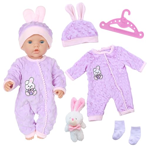 Puppentuch Kleidung Outfits für 12-18 Zoll Baby Puppen, 6 Bunny Baby Puppe Kleidung mit Bunny Puppe Hut Socken Aufhänger für 30-45 cm Puppe Kleidung, Neu Baby Puppe Kleidung von Carreuty