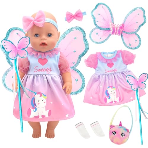 Flügel Puppentuch Kleidung Outfits für 12-18 Zoll Baby Puppen, 6 Baby Puppe Kleidung mit Schmetterlingsflügel Fairy Stick KopfbandTasche Socken für 30-45 cm Neu Baby Puppe Flügel Puppentuch Kleidung Outfits für 12-18 Zoll Baby Puppen, 6 Baby Puppe Kleidung mit Schmetterlingsflügel Fairy Stick KopfbandTasche Socken für 30-45 cm Neu Baby Puppe von Carreuty