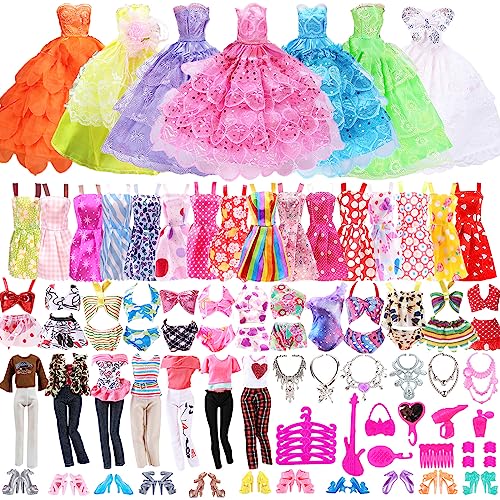46-teiliges Puppenkleidungsset für 11,5-Zoll-Puppen Mädchen, 3 Prinzessinnenkleider + 5 Strapskleider +3 Bikinis+2 Oberteile+2 Hosen+10 Schuhe+16 Schmuckstücke+5 Kleiderbügel, Kompatibel mit Barbie 46-teiliges Puppenkleidungsset für 11,5-Zoll-Puppen Mädchen, 3 Prinzessinnenkleider + 5 Strapskleider +3 Bikinis+2 Oberteile+2 Hosen+10 Schuhe+16 Schmuckstücke+5 Kleiderbügel, Kompatibel mit Barbie von Carreuty