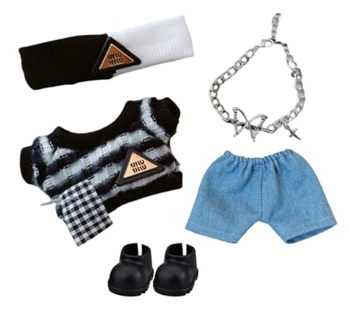 5 Stück 17 cm Kleidungsset für 17 cm Puppe, Puppenkleidung, Zubehör mit Haarbändern, schwarz-weiß gestreifte Tops, Jeans, Halsketten, Schuhe, niedliche Plüschkleidung für 17 cm Puppen-Outfit, Jungen 5 Stück 17 cm Kleidungsset für 17 cm Puppe, Puppenkleidung, Zubehör mit Haarbändern, schwarz-weiß gestreifte Tops, Jeans, Halsketten, Schuhe, niedliche Plüschkleidung für 17 cm Puppen-Outfit, Jungen von Carreuty