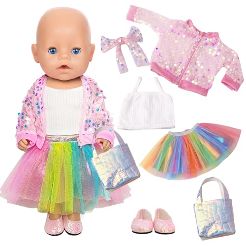 Kleidung Outfits für Baby Puppen, 6 Süße Puppenkleidung 36-45 cm mit Oberbekleidung Unterhemden Rock Schuhe Taschen Haarbänder für 30-35 cm Neu Baby Puppe Kleidung Mädchen Geburtstag Geschenk Kleidung Outfits für Baby Puppen, 6 Süße Puppenkleidung 36-45 cm mit Oberbekleidung Unterhemden Rock Schuhe Taschen Haarbänder für 30-35 cm Neu Baby Puppe Kleidung Mädchen Geburtstag Geschenk von Carreuty