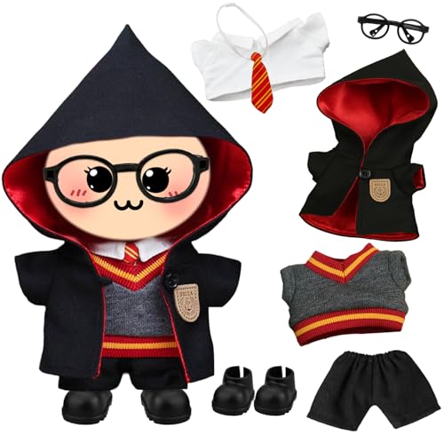 7-teiliges Puppenkleidung und Zubehör für 17 cm große Puppen, Collegiate-Style-Puppen-Outfit-Sets enthalten 1 Umhang + 1 T-Shirt + 1 Weste + 1 Hose + 1 Krawatte + 1 Rahmen + 1 Schuhe ohne Puppe von Carreuty