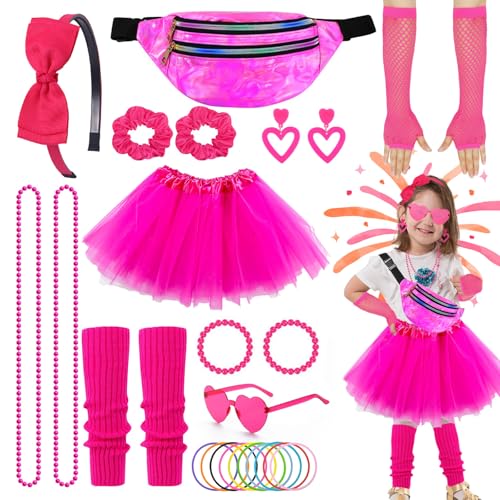 80er Jahre Kostüm für Mädchen, 26-teiliges 1980er Jahre Kostüm Zubehör Set für Mädchen Kinder Neon Party Outfit Rosa Tutu Rock Fischnetz Handschuhe Beinstulpen Stirnband Ohrringe Armbänder Halsketten 80er Jahre Kostüm für Mädchen, 26-teiliges 1980er Jahre Kostüm Zubehör Set für Mädchen Kinder Neon Party Outfit Rosa Tutu Rock Fischnetz Handschuhe Beinstulpen Stirnband Ohrringe Armbänder Halsketten von Carreuty