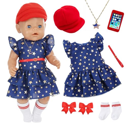 7 Kleidung Outfits für 12-18 Zoll Baby Puppen, American Girl Team Puppenkleidung mit Kleid Mütze Socken Halsketten Haarnadel Spielzeug für 30-45 cm Neugeborene Baby Puppen Mädchen Geburtstag von Carreuty
