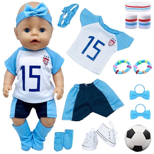 Puppenkleidung für 14-17 Zoll Baby 36-43cm Kleidung Outfits 20 Stück Enthalten Fußballspiel Bekleidungsset Blaues Haarband Gestreiftes Haarband Handgelenkschoner Set 4 Haarbänder 8 Luftballons Schuhe Puppenkleidung für 14-17 Zoll Baby 36-43cm Kleidung Outfits 20 Stück Enthalten Fußballspiel Bekleidungsset Blaues Haarband Gestreiftes Haarband Handgelenkschoner Set 4 Haarbänder 8 Luftballons Schuhe von Carreuty