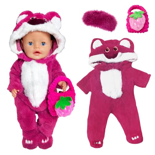 Puppenkleidung für 12-18 Zoll Baby Puppen, Cartoon Bär Puppenkleidung Outfits mit Erdbeertaschen und Augenklappe für 30-45 cm Puppenkleidung, Baby Puppen Kleidung für Mädchen Geburtstag Geschenk Puppenkleidung für 12-18 Zoll Baby Puppen, Cartoon Bär Puppenkleidung Outfits mit Erdbeertaschen und Augenklappe für 30-45 cm Puppenkleidung, Baby Puppen Kleidung für Mädchen Geburtstag Geschenk von Carreuty