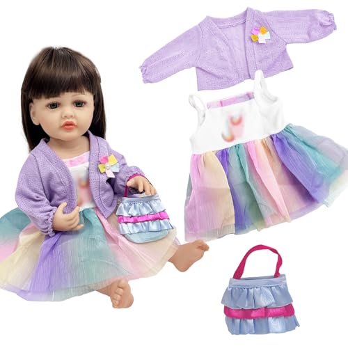 Babypuppenkleidung für 20-22 Zoll Reborn Puppe, Regenbogen Spitze Süße Outfits mit Tasche Neue Puppenkleidung Outfits, Lila Kleider Outfits für Neue Babypuppen Mädchen Geburtstagsgeschenk Babypuppenkleidung für 20-22 Zoll Reborn Puppe, Regenbogen Spitze Süße Outfits mit Tasche Neue Puppenkleidung Outfits, Lila Kleider Outfits für Neue Babypuppen Mädchen Geburtstagsgeschenk von Carreuty