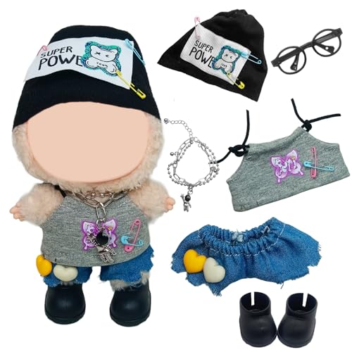 6 Stück Kompatibel mit Labubu Popmart Plush Keychain, Kuscheltier Kleidung Outfit Bekleidungs zubehör mit Hüte Oberteile Westen Hosen Schuhe Brillen DIY Geschenke für Jungen und Mädchen 6 Stück Kompatibel mit Labubu Popmart Plush Keychain, Kuscheltier Kleidung Outfit Bekleidungs zubehör mit Hüte Oberteile Westen Hosen Schuhe Brillen DIY Geschenke für Jungen und Mädchen von Carreuty