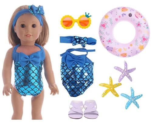 8 Meerjungfrau Schwimm-Set für 35-45cm Baby Puppen, Blau Sommerliches Baby Puppen Badeanzug Kleidung Outfits mit Puppenbadeanzug Schwimmring Sonnenbrille Schuhe Seestern für 14-18 Zoll Puppen 8 Meerjungfrau Schwimm-Set für 35-45cm Baby Puppen, Blau Sommerliches Baby Puppen Badeanzug Kleidung Outfits mit Puppenbadeanzug Schwimmring Sonnenbrille Schuhe Seestern für 14-18 Zoll Puppen von Carreuty