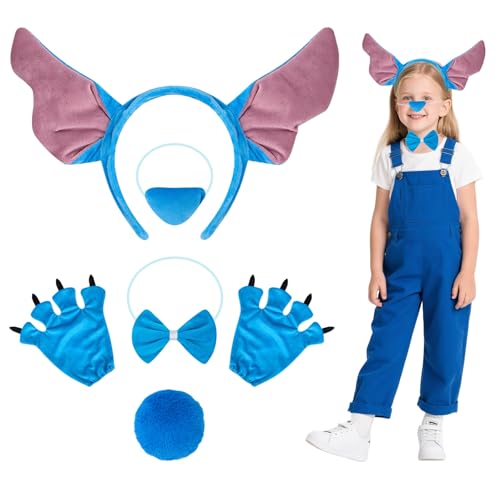 Blaues Tier-Kostüm-Zubehör für Kinder und Erwachsene, blaue Tier-Ohren, Stirnband, Schwanz, Nase, Handschuhe und Fliege, Tier-Kostüm-Zubehör für Halloween, Cosplay, Tierthema, Partyzubehör, 5 Stück Blaues Tier-Kostüm-Zubehör für Kinder und Erwachsene, blaue Tier-Ohren, Stirnband, Schwanz, Nase, Handschuhe und Fliege, Tier-Kostüm-Zubehör für Halloween, Cosplay, Tierthema, Partyzubehör, 5 Stück von Carreuty