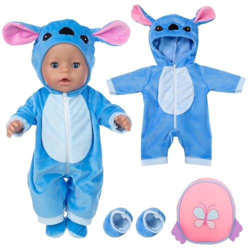 Baby Kleidung für 14-17 Zoll Baby Puppen, inklusive Socken und Rucksack, Blaue Puppenkleidung Outfits Overalls, Blaue Puppenkleidung für New Doll 35-43 cm für Jungen und Müdchen Baby Kleidung für 14-17 Zoll Baby Puppen, inklusive Socken und Rucksack, Blaue Puppenkleidung Outfits Overalls, Blaue Puppenkleidung für New Doll 35-43 cm für Jungen und Müdchen von Carreuty