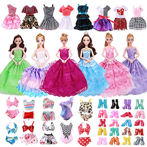 36 Puppenkleidungs Outfit für 11.5'' Barbie, 10 Freizeitkleider 3 Kleider 3 Puppen-Badeanzüge 20 Schuhe, in zufälliger Reihenfolge für Mädchen Geburtstagsgeschenke von Carreuty