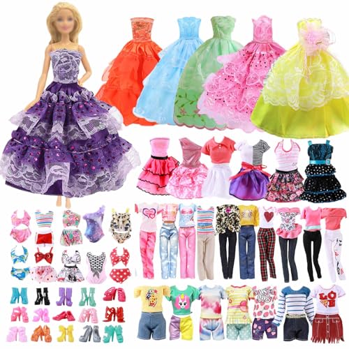 36 Puppenkleidungs Outfit für Barbie Puppen, 20 Schuhe 5 Kleid 5 Kleidung 3 Bikini Set 3 formelle Kleidung in zufälliger Reihenfolge für Mädchen Geburtstagsgeschenke von Carreuty