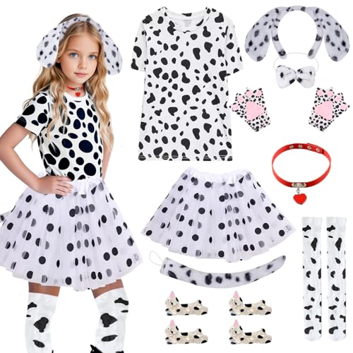 12 Stück Dalmatiner Kostüm Kinder, Tierkostüm Kinder für Mädchen Dalmatiner Ohren Kurze Ärmel Kurzer Rock Handschuhe Fliege Schwanz Socken Haarspange Cosplay Kinderkostüm Karneval Fasching 12 Stück Dalmatiner Kostüm Kinder, Tierkostüm Kinder für Mädchen Dalmatiner Ohren Kurze Ärmel Kurzer Rock Handschuhe Fliege Schwanz Socken Haarspange Cosplay Kinderkostüm Karneval Fasching von Carreuty