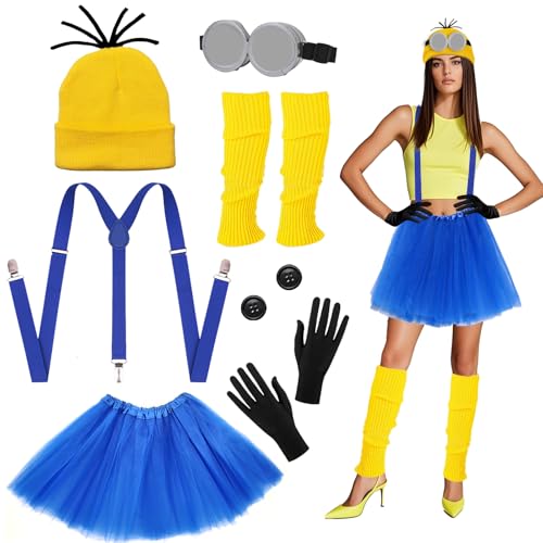 7 PCS Gelbes Kostüm Set for Erwachsener and Kinder，Enthalten Goggles Hut Handschuhe Beinsocken Knopf Röcke, Weltlesetag Party Karneval Film Kostüm für Damen Herren von Carreuty