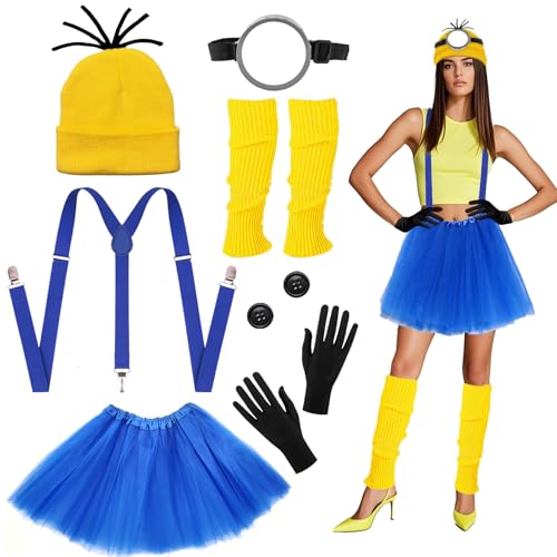 7 PCS Gelbes Kostüm Set for Erwachsener and Kinder，Enthalten Goggles Hut Handschuhe Beinsocken Knopf Röcke, Weltlesetag Party Karneval Film Kostüm für Damen Herren von Carreuty