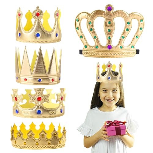 Carreuty King Crowns Party Hat Geburtstagskrone Hut König Krone Gold Partyhut König, Krone mit Strass Kinder Geburtstag Kopfbedeckung für Prinzessin König Tiara Kostüm Zubehör Erwachsene Kostüm von Carreuty