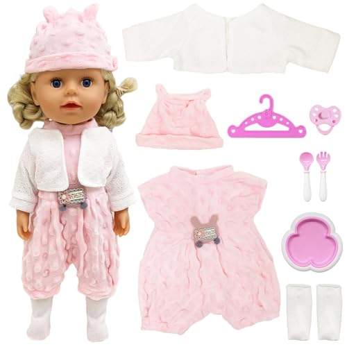 Puppenkleidung für 14-18 Zoll 35-45cm Babypuppe, Süße Puppenkleidung Einteiler Zweiteiliges Outfit mit Mantel Overall Mütze Geschirrset Schnuller Socken Mädchen Geburtstag Puppenkleidung für 14-18 Zoll 35-45cm Babypuppe, Süße Puppenkleidung Einteiler Zweiteiliges Outfit mit Mantel Overall Mütze Geschirrset Schnuller Socken Mädchen Geburtstag von Carreuty