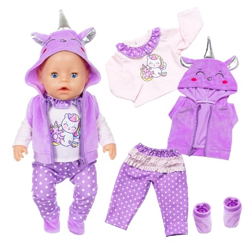 Kleidung Outfits für Baby Puppen, Pony Puppenkleidung 36-45 cm mit Sweatshirt Kapuze Langärmelige Spitzenhosen Schuhe Puppen Kleidung, 12-18 Zoll Puppenkleidungsset Mädchen Geburtstag Geschenk von Carreuty
