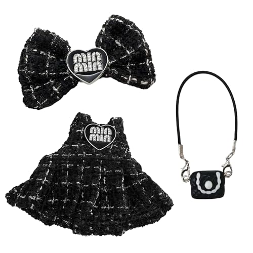 Puppenkleidung für 17 cm Puppen, Kutte Outfit Schleife Clips Tasche nur Bekleidungs Kleidung für die 17 cm Mini Plüsch Puppen, Nicht im Lieferumfang Enthalten Schwarz von Carreuty