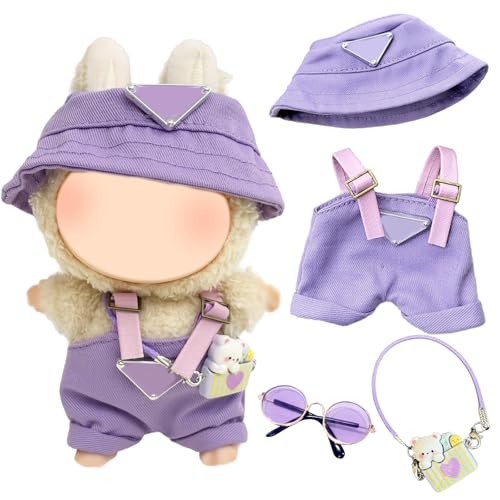 Kleidung Kompatibel mit Labubu Puppen, Overall mit verstellbaren Trägern Mütze Brille Liebesbär-Anhänger für die 17 cm Mini Plüschpuppe, Nicht im Lieferumfang Enthalten Lila Kleidung Kompatibel mit Labubu Puppen, Overall mit verstellbaren Trägern Mütze Brille Liebesbär-Anhänger für die 17 cm Mini Plüschpuppe, Nicht im Lieferumfang Enthalten Lila von Carreuty