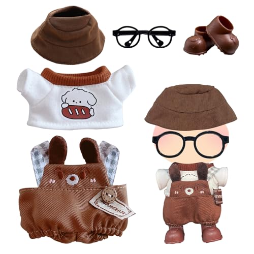 Plüsch Puppe Kleidung für Labu 17cm, süßes Zubehör mit braunem Welpenmantel, Hut, Overall, Schuhe, Brille, stilvolles Outfit Zubehör für beste Geschenke, Geburtstag, Urlaub, Halloween, Geschenk, Junge Plüsch Puppe Kleidung für Labu 17cm, süßes Zubehör mit braunem Welpenmantel, Hut, Overall, Schuhe, Brille, stilvolles Outfit Zubehör für beste Geschenke, Geburtstag, Urlaub, Halloween, Geschenk, Junge von Carreuty