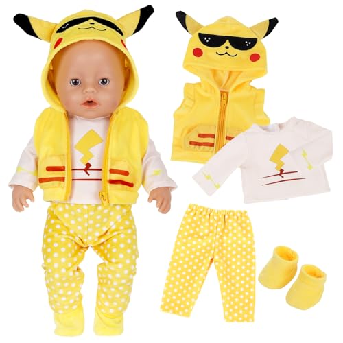 Baby Puppen Puppenkleidung Kompatibel mit 35-43 cm New Born Baby Puppen, 4 Stück Gelbe Tiere Kleidung Outfits mit Oberteil Weste Hose Socken für 14-18 Zoll Puppen für Geburtstag Jungen und Müdchen von Carreuty