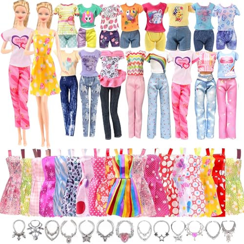 21 Kleidungsstücke und Zubehör, kompatibel mit Barbie-Puppen, inklusive 5 Outfits (Top Hose) + 5 schicke Kleider + 6 Kronen, Puppe geeignet für Puppen von 11,5 Zoll (zufälliger Stil) von Carreuty