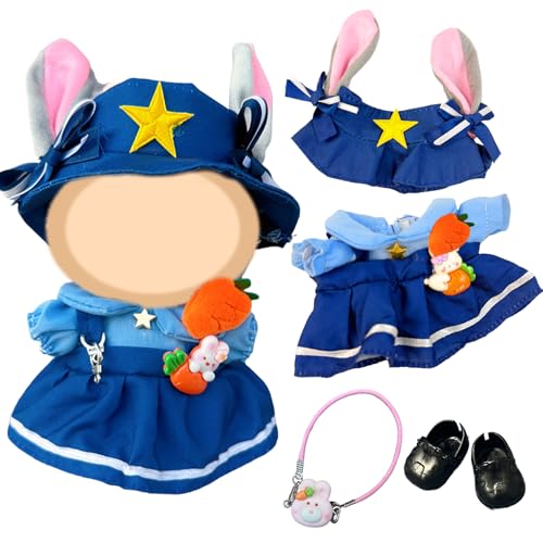 4 Stück 17CM Puppenkleidung, 17CM Mini Plüsch Puppen Kleidung Outfit nur Bekleidungs zubehör 1 Einteiliges Kleid 1 Sternenhut 1 Hasentasche 1 Paar Schuhe für 17cm Plush Bekleidung DIY Kinder Geschenke von Carreuty