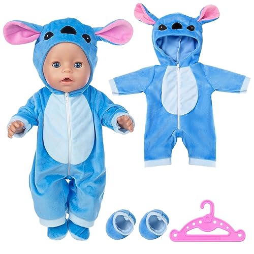 Puppenkleidung Outfits Latzhose für 14-17 Zoll Baby Puppen, Puppenkleidung mit Aufhänger Socken, Blaue Puppenkleidung für 35-45 cm Neugeborene Baby Puppen Mädchen Geburtstag von Carreuty