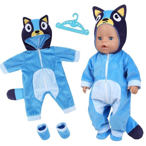 Puppenkleidung Outfits Overalls für 14-17 Zoll Babypuppen, Puppenkleidung mit Kleiderbügelsocken, blaue Hundekleidung für 35-43 cm Babypuppen, Geburtstagsgeschenk für Mädchen Kinder von Carreuty