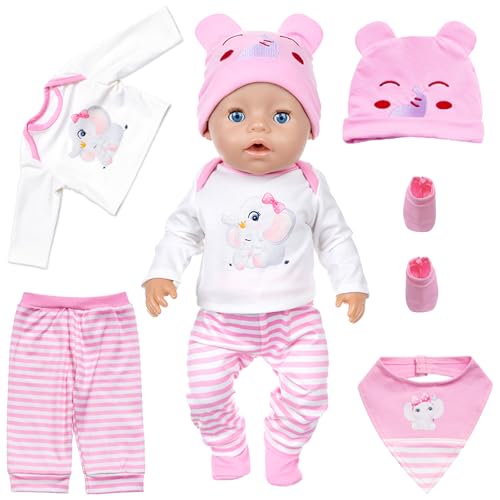 Puppenkleidung Set für 14-18 Inch Baby Puppen, Rebornpuppenkleidung 30-45cm Kleidung Bekleidung Kleidung Puppen Zubehör mit Cute Pink Elephant Top Trousers Hat Bib Socks Geschenk für Kinder Mädchen Puppenkleidung Set für 14-18 Inch Baby Puppen, Rebornpuppenkleidung 30-45cm Kleidung Bekleidung Kleidung Puppen Zubehör mit Cute Pink Elephant Top Trousers Hat Bib Socks Geschenk für Kinder Mädchen von Carreuty