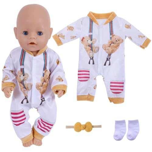 Puppenkleidung für 12-18 Zoll Babypuppen, süße Outfits Overall mit Socken und Stirnbändern Cute Bear Doll Clothes Outfits Overalls für 35-45cm Puppen Mädchen Geburtstag (Keine Puppe) von Carreuty