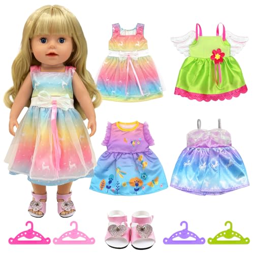 Puppenkleidung für 30-43 cm 13-18inch, 4 Stück Neugeborene Babypuppen Kleider Set Süßes Kleider mit 1 Paar Schuhen und 4 Kleiderbügel Puppe Zubehör für Baby Puppen von Carreuty