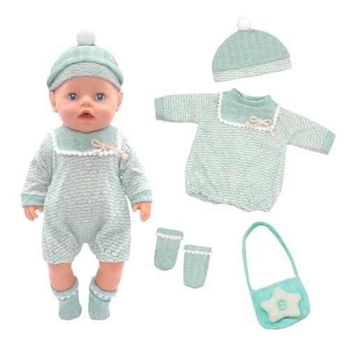 Puppenkleider Outfits für 12-18 Zoll Baby Puppen Puppenkleidung Grüner Jumpsuit mit Socken, Hut und Tasche Puppenkleidungsset, Puppenzubehör Passend für 30–45 cm Geschenke für Kinder (Keine Puppe) von Carreuty