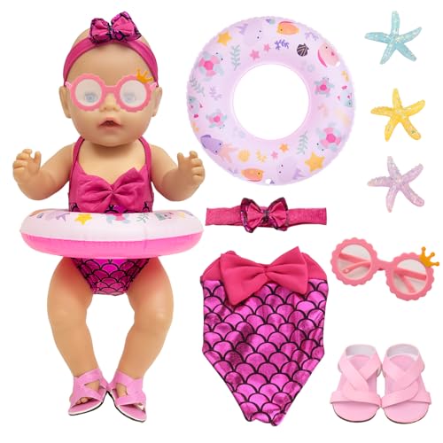 8 Stück Rosarot Meerjungfrau Schwimm-Set für 35-45cm Baby Puppen, 43cm Schwimmpuppe Kleidung Outfits mit Sommerliches Badeanzug Schwimmring Sonnenbrille Schuhe Seestern für 14-18 Zoll Puppen 8 Stück Rosarot Meerjungfrau Schwimm-Set für 35-45cm Baby Puppen, 43cm Schwimmpuppe Kleidung Outfits mit Sommerliches Badeanzug Schwimmring Sonnenbrille Schuhe Seestern für 14-18 Zoll Puppen von Carreuty