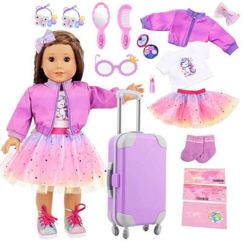 Doll Clothes Kleidung Outfits für Baby Puppen 38-43 cm, Puppen Reisekoffer Set Make-up Spielzeugset Regenbogenrock, Pony Kurzarm, Mantel, Brille, Haarnadeln, Reisepass Puppen Kleidung (Keine Schuhe) Doll Clothes Kleidung Outfits für Baby Puppen 38-43 cm, Puppen Reisekoffer Set Make-up Spielzeugset Regenbogenrock, Pony Kurzarm, Mantel, Brille, Haarnadeln, Reisepass Puppen Kleidung (Keine Schuhe) von Carreuty