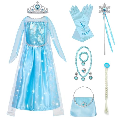 Verkleiden Sie sich für Mädchen, Prinzessinnenkostüme für 6-7 Jahre, Prinzessinnenkleid mit Umhang, Krone, Handschuhe, Feenstab, geflochtene Perücke, Handtasche, 4 Juwelen, Weltbuchtag, Mädchen Verkleiden Sie sich für Mädchen, Prinzessinnenkostüme für 6-7 Jahre, Prinzessinnenkleid mit Umhang, Krone, Handschuhe, Feenstab, geflochtene Perücke, Handtasche, 4 Juwelen, Weltbuchtag, Mädchen von Carreuty