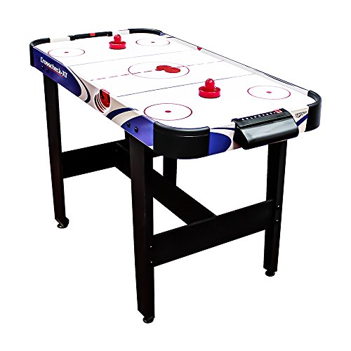 Carromco Airhockeytisch CROSSCHECK-XT | Air hockey Spieltisch mit belüftetem Spielfeld, Hochglanzspielfeld, inklusive Pusher und Pucks, 79 x 122 x 61 cm, Braun von Carromco