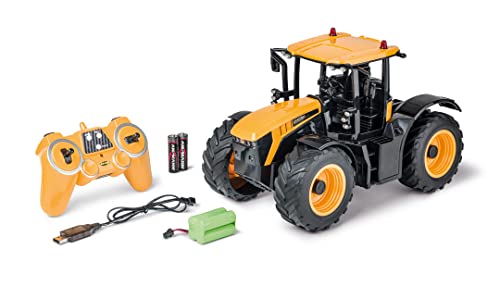 CARSON 500907653 - 1:16 RC Traktor JCB 2.4G 100% RTR - Ferngesteuertes Fahrzeug, Traktor mit Funktionen Licht und Sound, Ferngesteuerter Traktor, Gelb von Carson