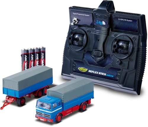 Carson 1:87 MB 1620 Plane mit Anhänger 100% RTR blau - Fahrfertiges Modell, RC Auto, H0 Auto,RC Modell,Diorama Fahrzeug, Ferngesteuerter LKW, Remote Controled Truck von Carson