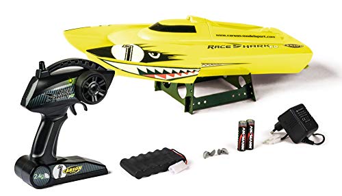 Carson 500108029 Modellsport Race Shark FD RC Motorboot 100% RTR 395mm 2.4G gelb-Ferngesteuertes Boot-LED Beleuchtung-Sicherheitsschaltung-500108029 von Carson