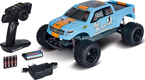 Carson 500404144 - 1:10 The Blaster FE 2.4G 100% RTR, Ferngesteuertes Auto/ Fahrzeug, RC-Fahrzeug, inkl. Batterien und Fernsteuerung, Blau von Carson