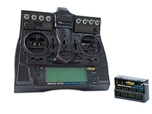 Carson 500501004 FS Reflex Stick Multi PRO LCD 2.4 GHz – 14-Kanal-Fernsteueranlage, Fernbedienung mit Empfänger für Modellbau-Fahrzeuge wie RC Autos und Schiffe von Carson