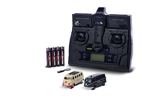 Carson 500504152 1:87 VW T1 Polizei+ Malteser Combo 2.4GHz LCD - Fahrfertiges Modell, 2.4 GHz Fernsteuerung mit Ladeanschluss, inkl. 4xAAA Senderbatterien, mit LED Beleuchtung, Anleitung von Carson