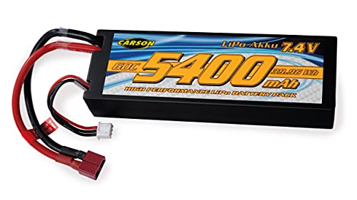 Carson 500608234-7,4V/5400mAh 60C LiPO Race Akku T-Pl. HC, wiederaufladbar, Anschlusskabel mit T-Plug-Buchse, Akku für RC Auto, Ersatzakku ferngesteuertes Fahrzeug, Modellbau von Carson