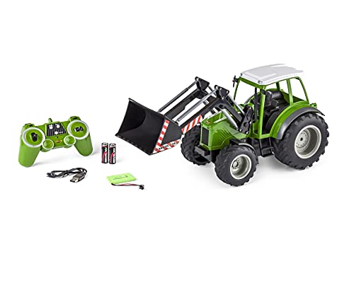 Carson 500907347 RC Traktor mit Frontlader 1:16 - Ferngesteuertes Fahrzeug, Bauernhoffahrzeug für Kinder ab 8 Jahren, Outdoor geeignet, inkl. Batterien und Fernsteuerung, grün von Carson