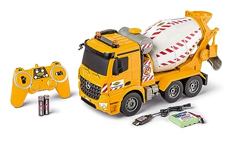 Carson 500907667 1:20 MB Arocs Betonmischer 100% RTR - Ferngesteuertes Fahrzeug, RC Betonmischer mit Funktionen Licht und Sound, inkl. Batterien und Fernsteuerung, Gelb von Carson